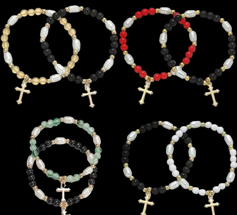 Beaded cross bracelet 2 piece.