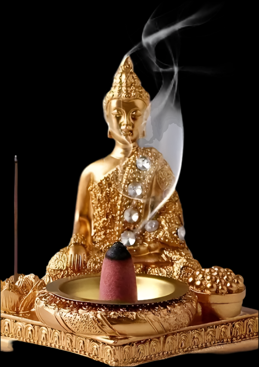 Golden buddha incense burner with diamonds