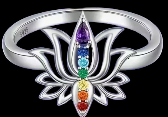 Silver lotus flower chakra ring