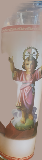 Religious printed tall glass candles