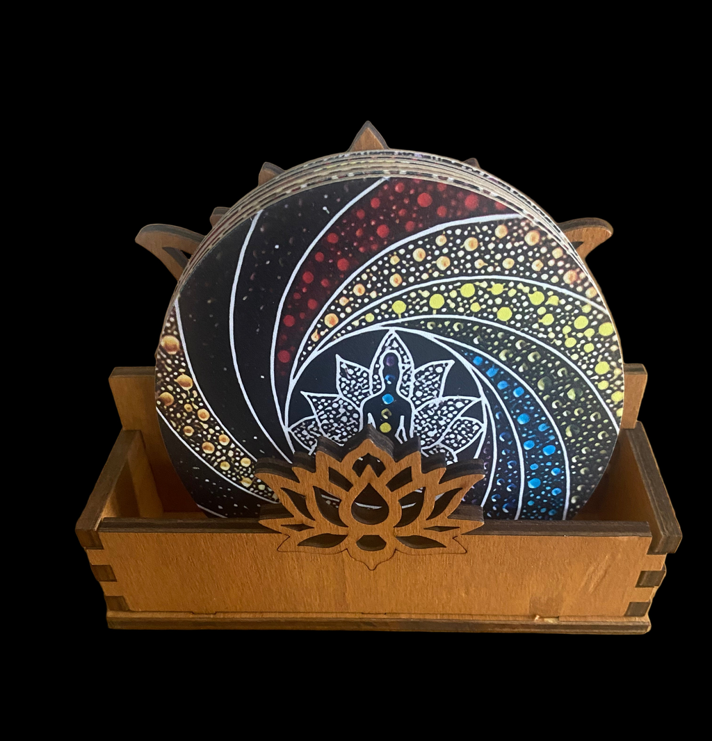 Chakra wooden coasters and holder