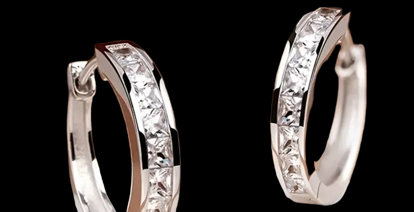 Sterling silver earrings with synthetic zirconia studs