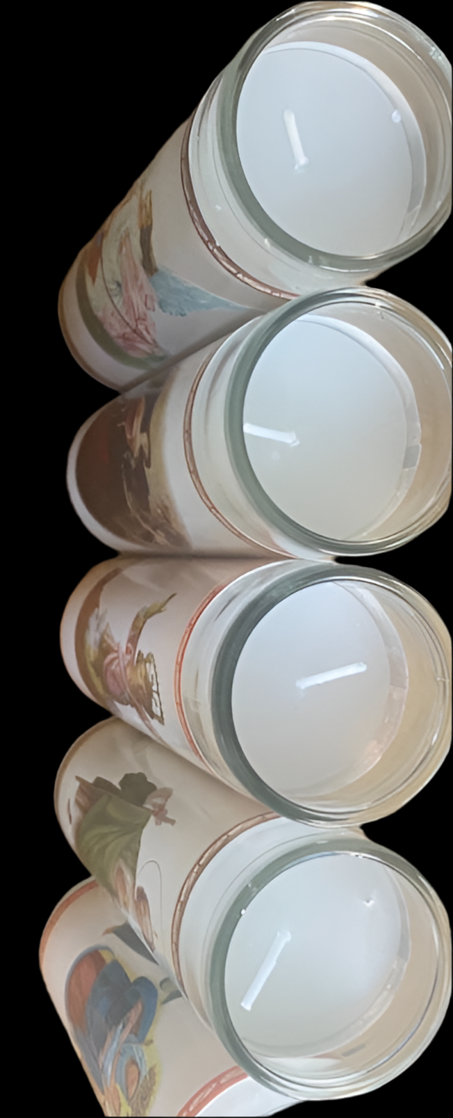 Religious printed tall glass candles