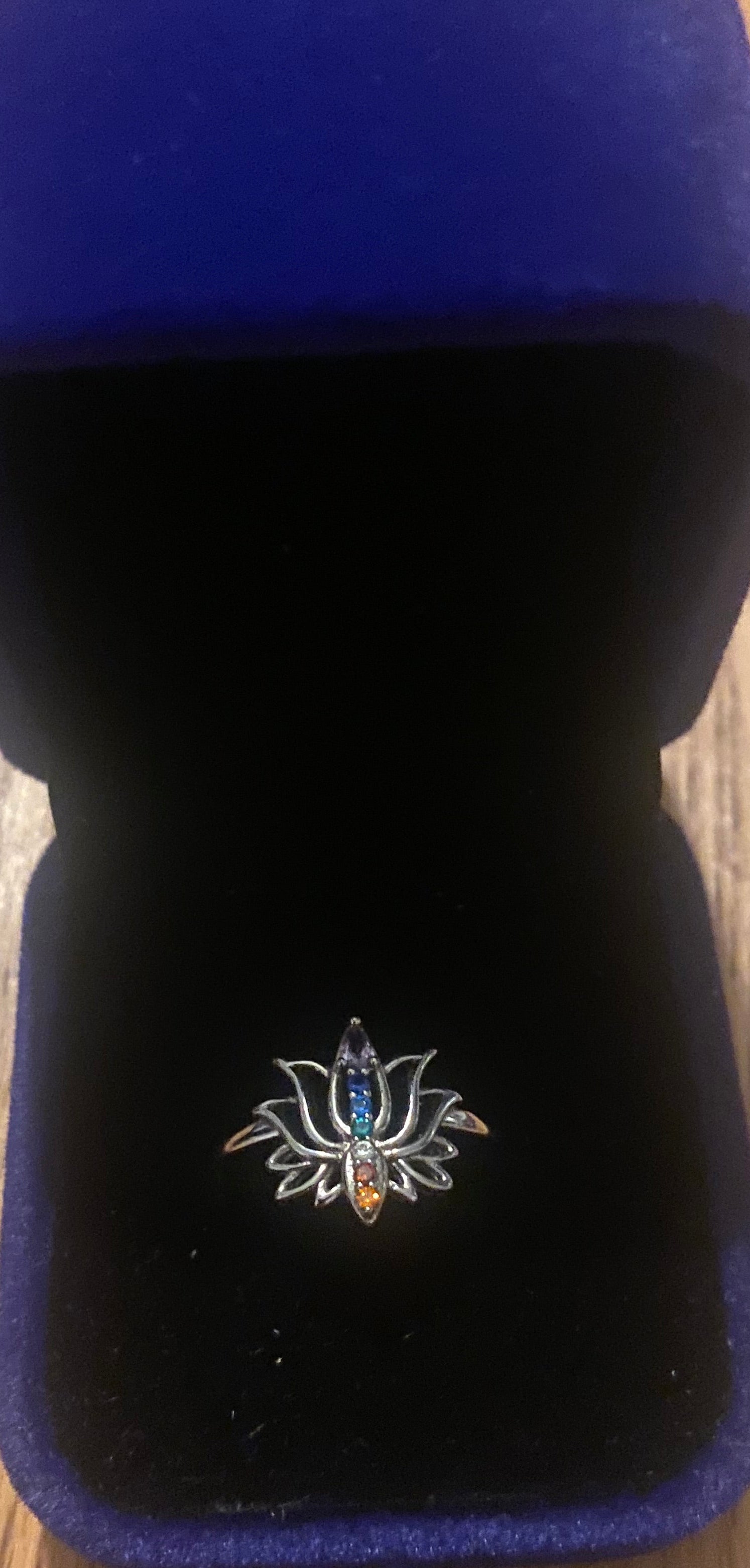 Silver lotus flower chakra ring